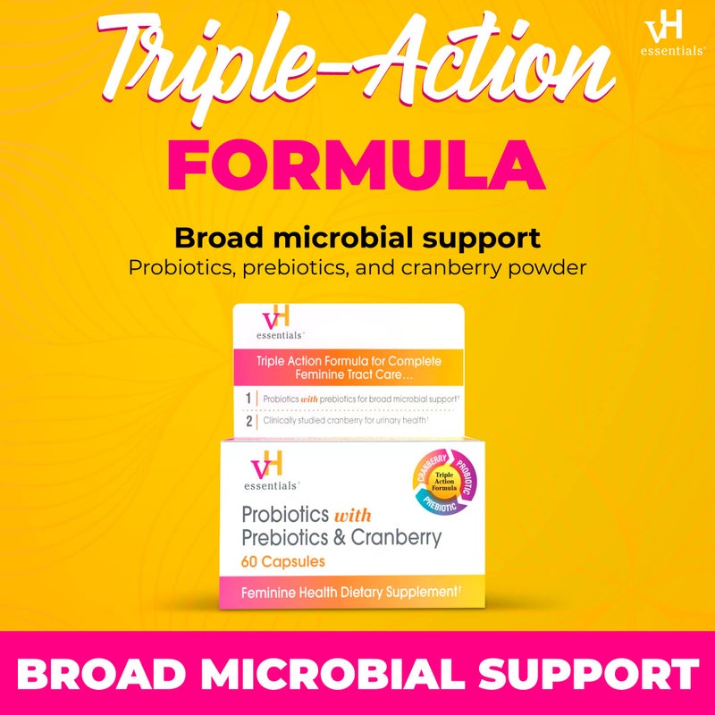 vH Essentials Probiotics for Women with Prebiotics, Cranberry & Vitamin C - 60 Capsules (30 Day Supply) - Women's Probiotics Support Gut Balance, Feminine Health & Urinary Tract Health for Women - Image 3